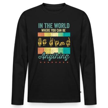 Amerikanische Gebärdensprache ASL Be Kind - Männer Premium Bio Langarmshirt - Schwarz - Vorne - Nico (187cm)
