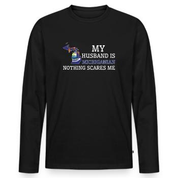 Rien ne me fait peur mari du Michigan - T-shirt manches longues Premium bio Homme - noir - Devant - Nico (187cm)
