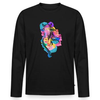 Buntes Pferd Wpap Art Geometrische Pop Art - Männer Premium Bio Langarmshirt - Schwarz - Vorne - Nico (187cm)