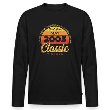 Titel für Listing: Retro 18 Jahre Mai 2005 - Männer Premium Bio Langarmshirt - Schwarz - Vorne - Nico (187cm)
