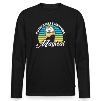 Pink Magic Unicorn Caféine Amateurs de café - T-shirt manches longues Premium bio Homme - noir - Devant - Nico (187cm)