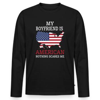 Rien ne me fait peur Mon copain est américain - T-shirt manches longues Premium bio Homme - noir - Devant - Nico (187cm)