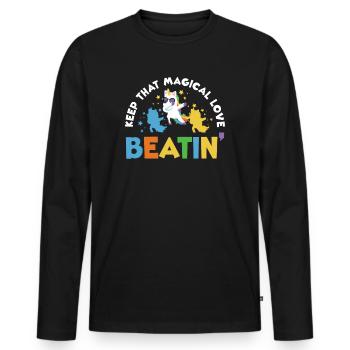 Rainbow Animal Singing Playing Unicorn Lover - Men's Premium Organic Long Sleeve Shirt - black - Front - Nico (187cm)