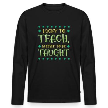St. Patrick's Day Teaching Lucky Shamrock Clover - Men's Premium Organic Long Sleeve Shirt - black - Front - Nico (187cm)