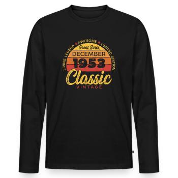 Retro 70 Jahre Dezember 1953 Geburtstag Vintage - Männer Premium Bio Langarmshirt - Schwarz - Vorne - Nico (187cm)