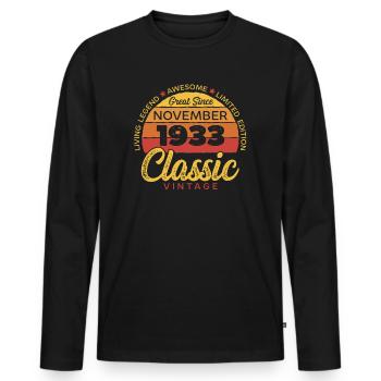 Retro 90 Jahre November 1933 Geburtstag Vintage - Männer Premium Bio Langarmshirt - Schwarz - Vorne - Nico (187cm)