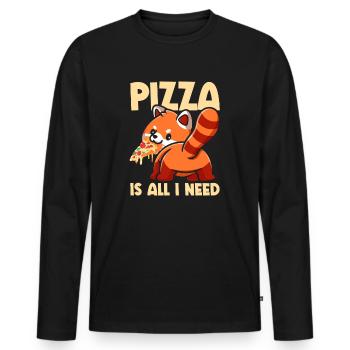 Niedliches Tier Roter Panda Pizza Fan isst Fast - Männer Premium Bio Langarmshirt - Schwarz - Vorne - Nico (187cm)