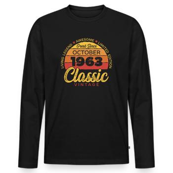 Retro 60 Jahre Oktober 1963 Geburtstag Vintage - Männer Premium Bio Langarmshirt - Schwarz - Vorne - Nico (187cm)