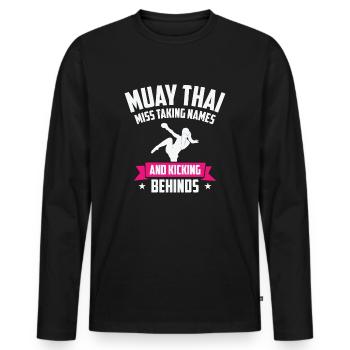 International Women's Day Muay Thai Girl Power - Men's Premium Organic Long Sleeve Shirt - black - Front - Nico (187cm)