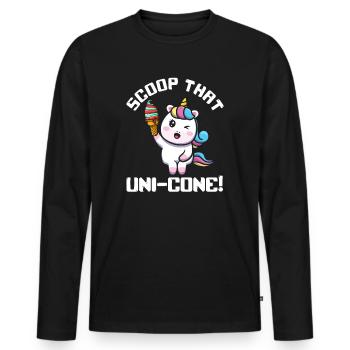 Rainbow Cute Unicorn Ice Cream Lover Mythical - Men's Premium Organic Long Sleeve Shirt - black - Front - Nico (187cm)