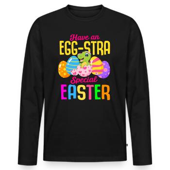 Easter T-rex Dinosaur Rabbit Easter Holiday - Men's Premium Organic Long Sleeve Shirt - black - Front - Nico (187cm)