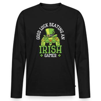 St. Patrick's Day Gaming Shamrock Gamer Video - Men's Premium Organic Long Sleeve Shirt - black - Front - Nico (187cm)