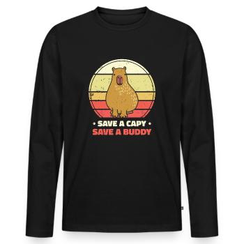 Journée mondiale des animaux Capybara Rétro sur le bien-être animal - T-shirt manches longues Premium bio Homme - noir - Devant - Nico (187cm)