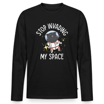 Astronaute de chat ronronnant dans l’espace - T-shirt manches longues Premium bio Homme - noir - Devant - Nico (187cm)