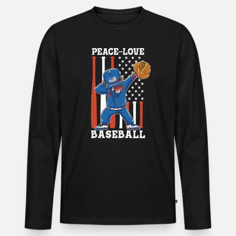 Mädchen Frieden Liebe Baseball - Männer Premium Bio Langarmshirt - Schwarz