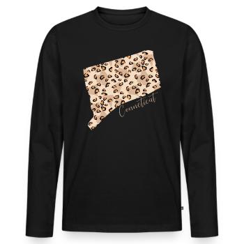 Leopardenmuster Karte Staat Cenneticut - Männer Premium Bio Langarmshirt - Schwarz - Vorne - Nico (187cm)