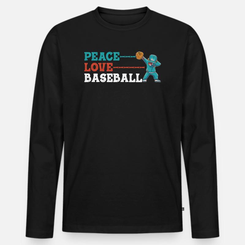Mädchen Frieden Liebe Baseball - Männer Premium Bio Langarmshirt - Schwarz