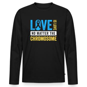 Journée mondiale du syndrome de Down Amour chromosomique supplémentaire - T-shirt manches longues Premium bio Homme - noir - Devant - Nico (187cm)
