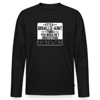 Conscience de la cécité aveugle en braille - T-shirt manches longues Premium bio Homme - noir - Devant - Nico (187cm)