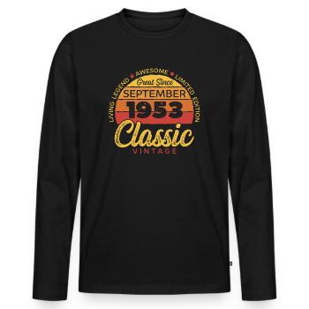 Retro 70 Jahre September 1953 Geburtstag Vintage - Männer Premium Bio Langarmshirt - Schwarz - Vorne - Nico (187cm)