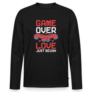 Les joueurs de la Saint-Valentin jouent à des paires de jeux vidéo - T-shirt manches longues Premium bio Homme - noir - Devant - Nico (187cm)