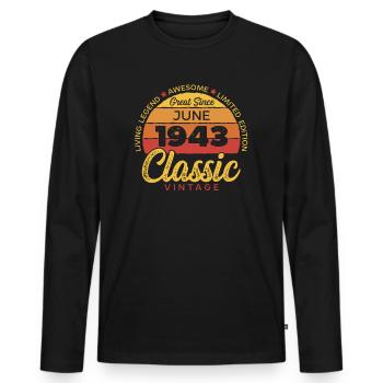 Retro 80 Jahre Juni 1943 Geburtstag Vintage Bday - Männer Premium Bio Langarmshirt - Schwarz - Vorne - Nico (187cm)