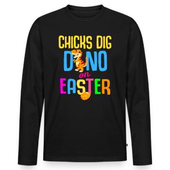Easter T-rex Dinosaur Rabbit Easter Holiday - Men's Premium Organic Long Sleeve Shirt - black - Front - Nico (187cm)