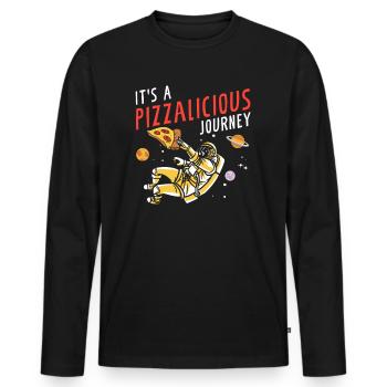 Space Pizza Lover Astronaut Fast Food - T-shirt manches longues Premium bio Homme - noir - Devant - Nico (187cm)
