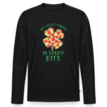 Restauration rapide de la Saint-Patrick Shamrock Pizza - T-shirt manches longues Premium bio Homme - noir - Devant - Nico (187cm)