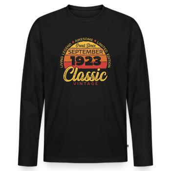 Retro 100 Years September 1923 Birthday Vintage - Men's Premium Organic Long Sleeve Shirt - black - Front - Nico (187cm)