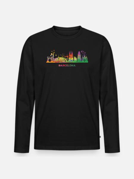 Barcelonische Skyline Barcelone - T-shirt manches longues Premium bio Homme - noir