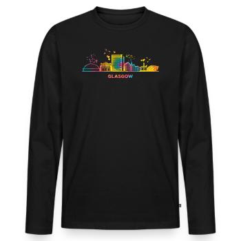 Glasgower Skyline Stadtbild Glasgow - Männer Premium Bio Langarmshirt - Schwarz - Vorne - Nico (187cm)