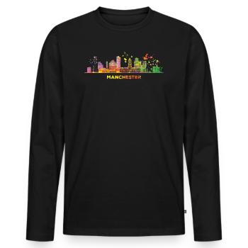 Manchester Skyline Manchester - Men's Premium Organic Long Sleeve Shirt - black - Front - Nico (187cm)