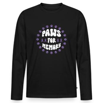 Sensibilisation à la maladie d’Alzheimer Pet Purple Ribbon Pattes - T-shirt manches longues Premium bio Homme - noir - Devant - Nico (187cm)