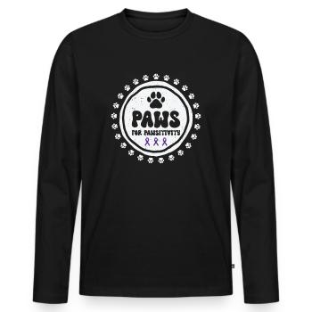 Sensibilisation à la maladie d’Alzheimer Pet Purple Ribbon Pattes - T-shirt manches longues Premium bio Homme - noir - Devant - Nico (187cm)