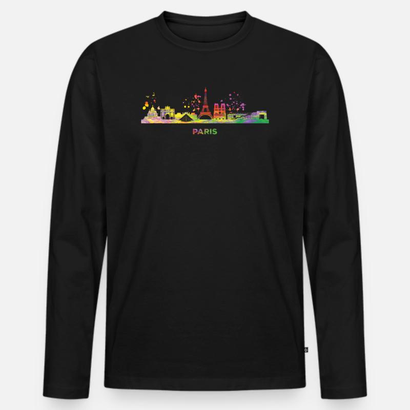 Pariser Skyline Paris - Männer Premium Bio Langarmshirt - Schwarz
