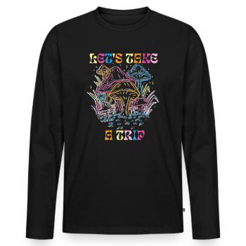 Trippy Mushroom Magic Mushrooms Psychedelic - Men's Premium Organic Long Sleeve Shirt - black - Front - Nico (187cm)