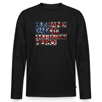 Mari Papa Protecteur Héros Fête des pères - T-shirt manches longues Premium bio Homme - noir - Devant - Nico (187cm)