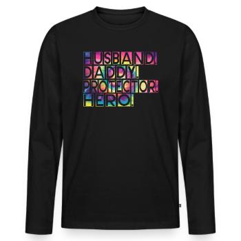 Mari Papa Protecteur Héros Fête des pères - T-shirt manches longues Premium bio Homme - noir - Devant - Nico (187cm)