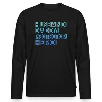 Mari Papa Protecteur Héros Fête des pères - T-shirt manches longues Premium bio Homme - noir - Devant - Nico (187cm)