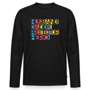 Mari Papa Protecteur Héros Fête des pères - T-shirt manches longues Premium bio Homme - noir - Devant - Nico (187cm)