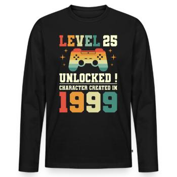 Niveau 25 Anniversaire Gamer 25 Ans - T-shirt manches longues Premium bio Homme - noir - Devant - Nico (187cm)