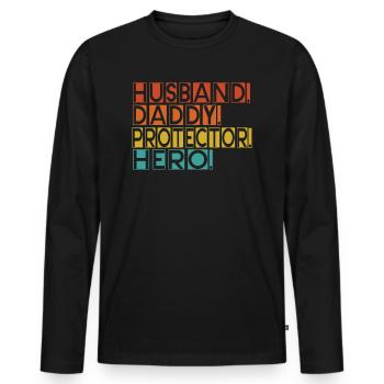 Mari Papa Protecteur Héros Fête des pères - T-shirt manches longues Premium bio Homme - noir - Devant - Nico (187cm)