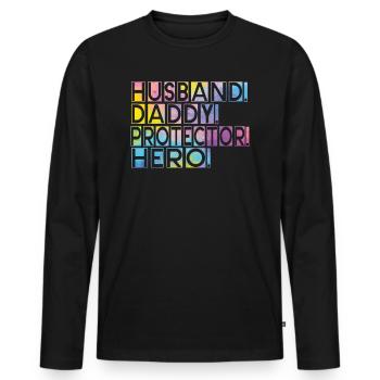 Mari Papa Protecteur Héros Fête des pères - T-shirt manches longues Premium bio Homme - noir - Devant - Nico (187cm)