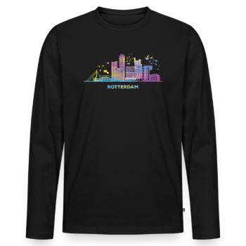 Rotterdam Skyline Rotterdam - T-shirt manches longues Premium bio Homme - noir - Devant - Nico (187cm)