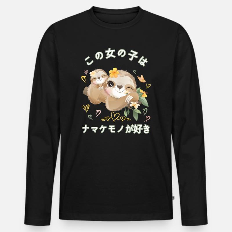 Faultier Liebe Mama Faultier - Männer Premium Bio Langarmshirt - Schwarz