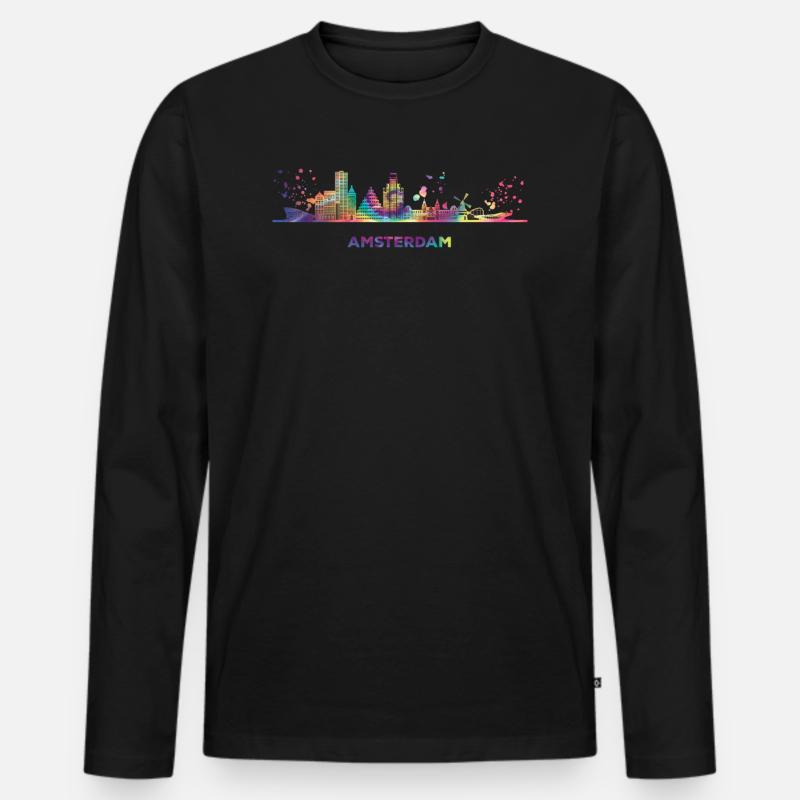 Amsterdam Skyline Amsterdam - Männer Premium Bio Langarmshirt - Schwarz