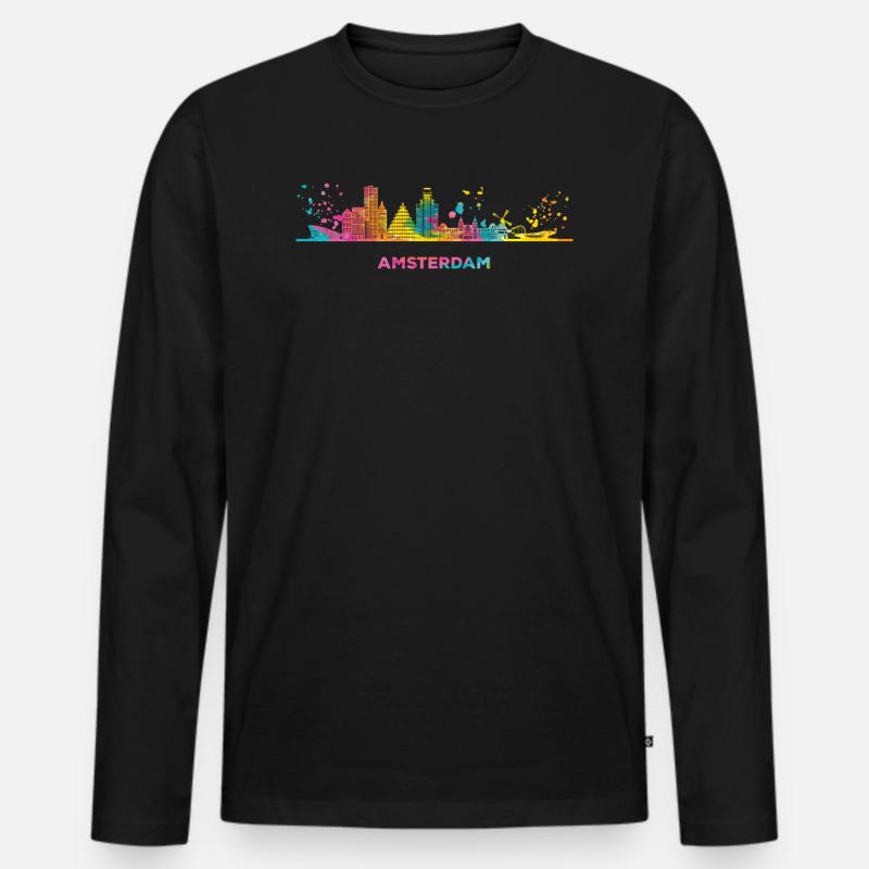 Amsterdam Skyline Amsterdam - Männer Premium Bio Langarmshirt - Schwarz