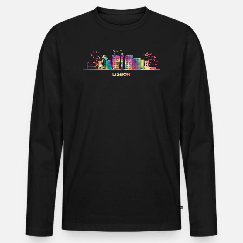 Lisbon Skyline Lisbon - Männer Premium Bio Langarmshirt - Schwarz