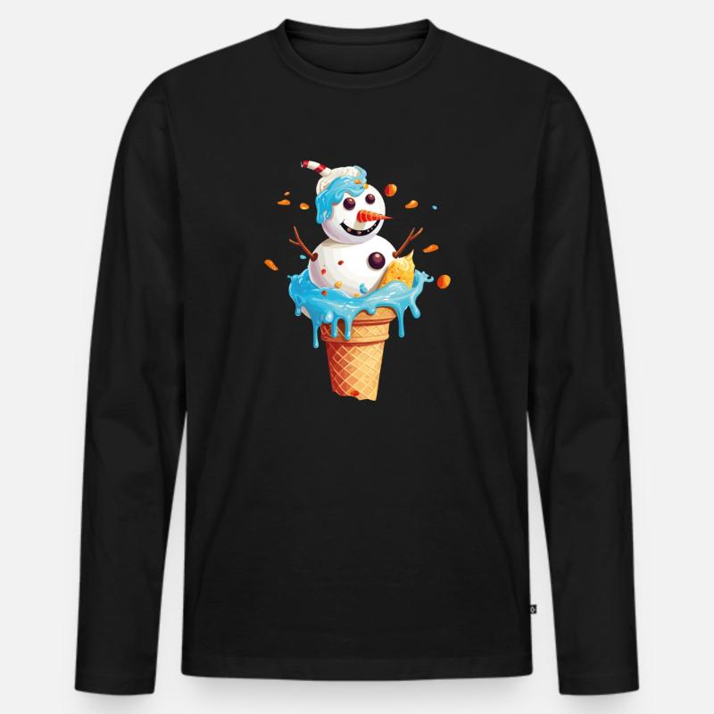 Weihnachten im Juli Schneemann Eiscreme Eis - Männer Premium Bio Langarmshirt - Schwarz